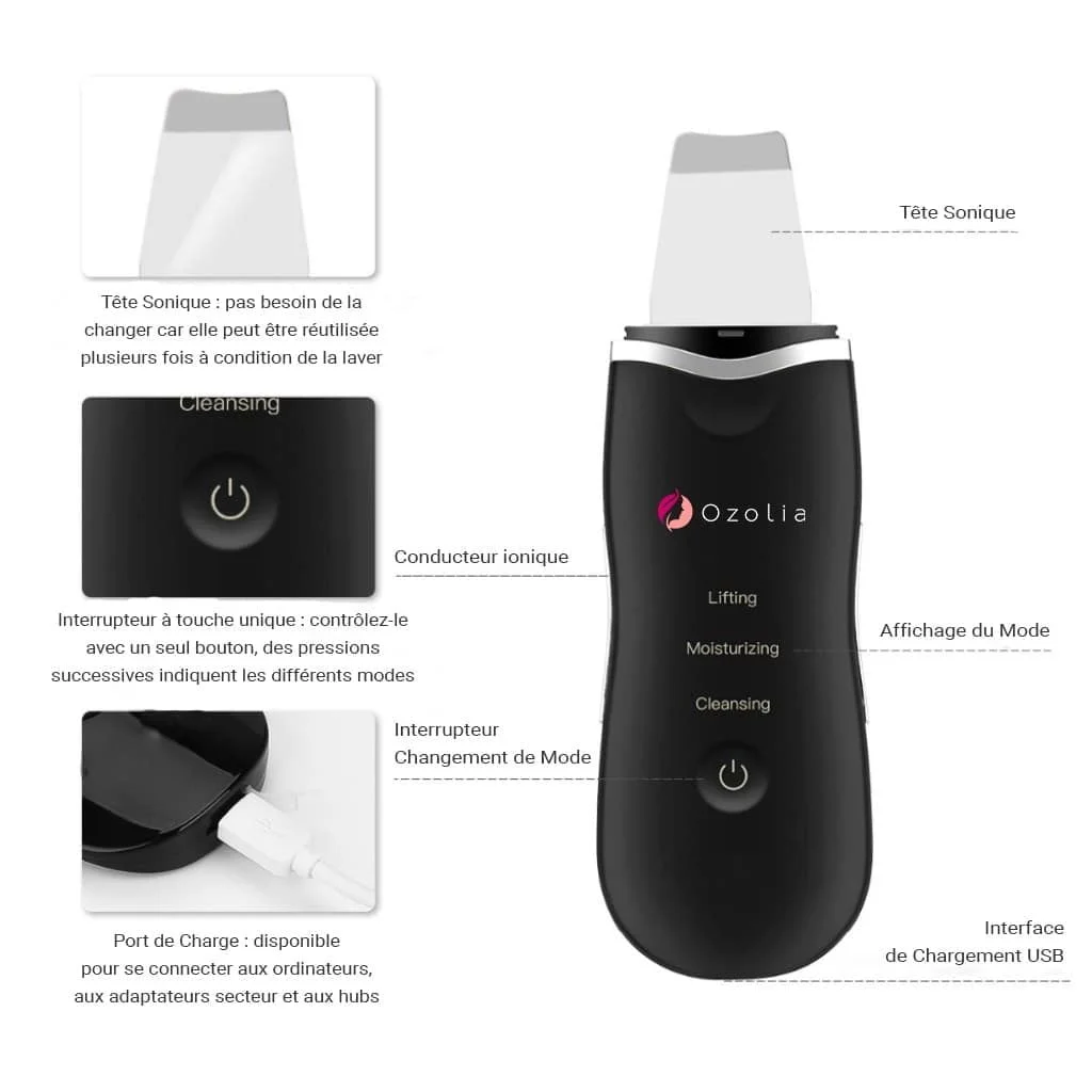 Sublima pour soins du visage qui permet Lifting, Nettoyage de la peau et hydratation par ultrasons - Description de l'appareil - Boutique Ozolia